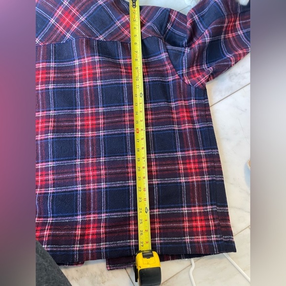 BP, red and blue poly wool plaid shirt jacket shacket warm long sleeve sz large - Picture 8 of 8